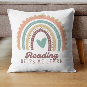 Cozy Decorative Pillowcase, "Reading Helps Me Learn."